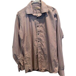 Burberry Long Sleeve Dress Shirt size 16L,  Gray with Pink fine stripe, Made USA